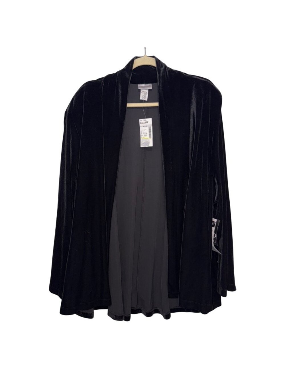 NWT Fashion Bug Stretch Plus Size 22/24W Black Velvet Open Front Cardigan Jacket